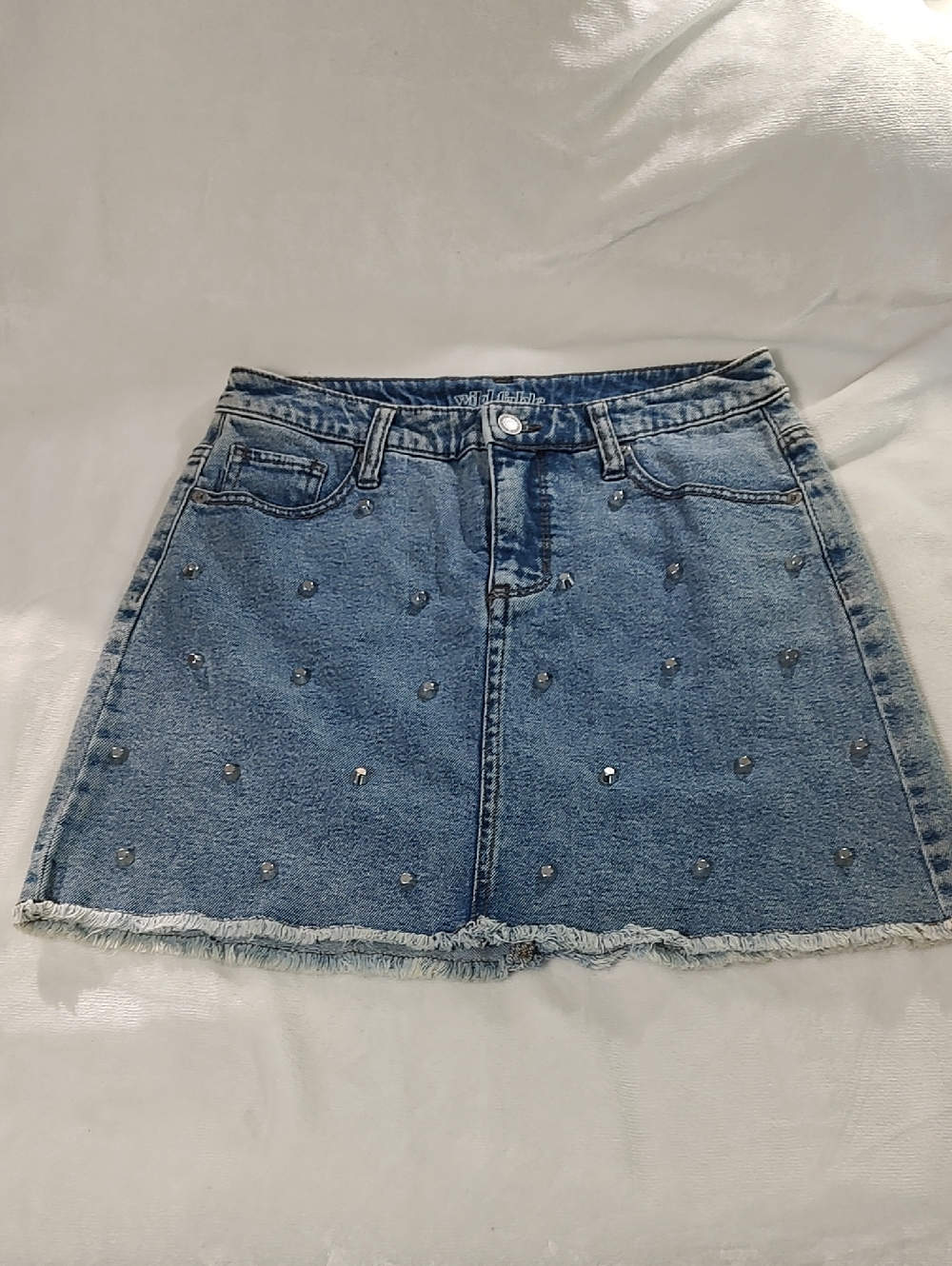 wild fable Light Blue Studded Denim Mini Skirt